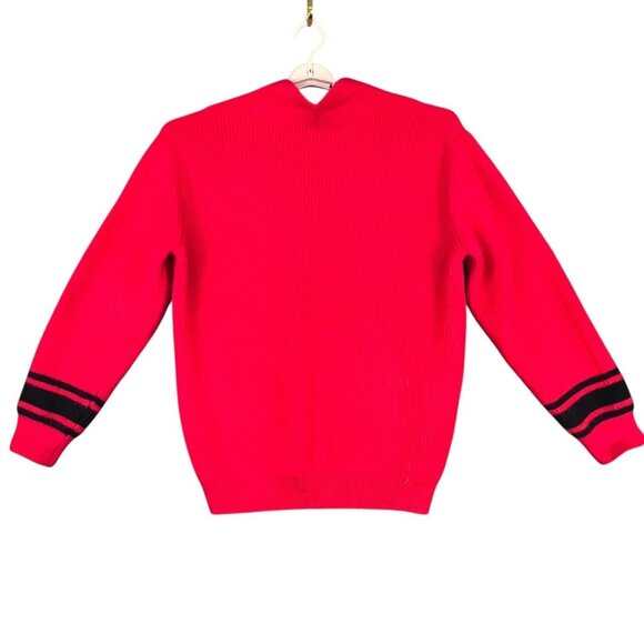 Mens Medium Cardigan Red Sweater Grandpa Core Black Stripe Knit Casual Classic - Picture 2 of 9